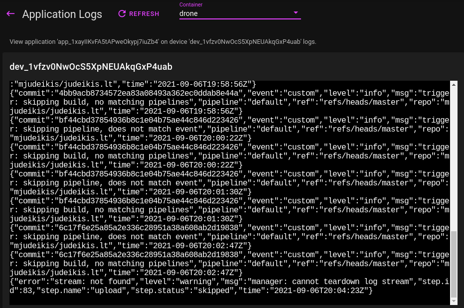Logs page